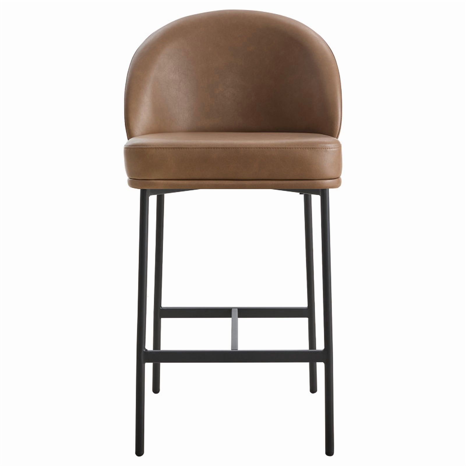 Spruce & Spring Modern Counter Bar Stool with Metal Arc Backrest and Upholstered Seat Set of 2, Saddle Brown with Black Legs