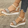 thumbnail image 4 of Rokment Womens Bohemian Ethnic Platform Wedge Sandals 2026 Beach Summer Woven Open Toe Ankle Strap Espadrilles Chunky Heeled Dressy Summer Shoes Black Size 6, 4 of 8