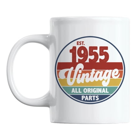 Vintage Est. 1955 All Original Parts White Ceramic Coffee & Tea Mug (11oz)
