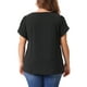thumbnail image 3 of Blusas de talla grande para mujer Agnes Orinda, con cuello en V, mangas cortas tipo pétalo, camisetas casuales 4X en negro, 3 of 6