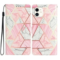 for iPhone 11 Marble Flower Pattern Wallet Case, with Card Slots Holder Wrist Strap Magnetic Clasp Kickstand Cover, Premium PU Leather TPU Shockproof Case for iPhone 11,Pink Marble