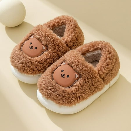 

CoCopeanut Cute Bear Home Slipper Lovely Cartoon Child Cotton Shoes Winter Comfortable Warm Plush Kids Slippers Toddler Indoor House Shoes