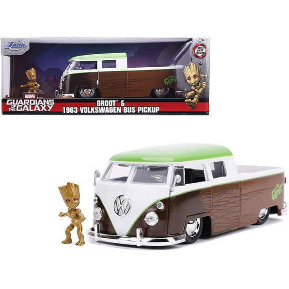 1963 Volkswagen Bus Pickup Truck with Groot Diecast Figurine "Guardians of the Galaxy" "Marvel" Series 1/24 Diecast Model Car by Jada