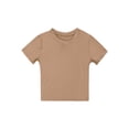thumbnail image 5 of Haitryli Women's Oil Glossy Workout Crop Tops Fitted Yoga Running Shirts Casual Short Sleeve T-shirt Coffee XL, 5 of 7