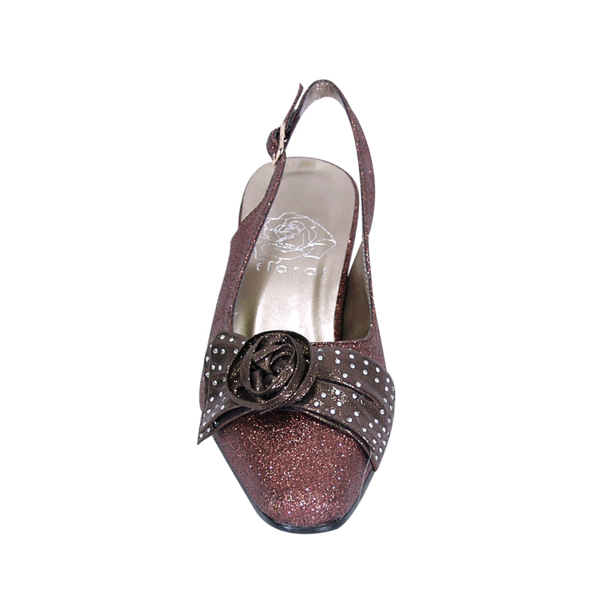 FLORAL Alaina Women's Wide Width Crystal Rose Bow Glitter Fabric Upper Slingback BRONZE 6