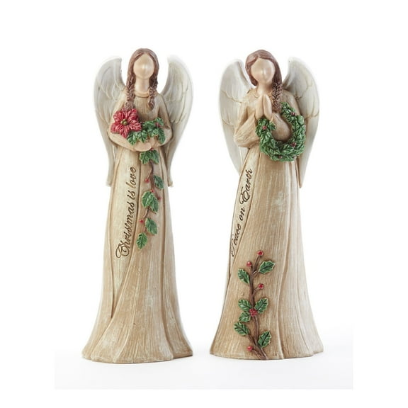 Delton 8" Resin Poinsettia Message Angel Figurine, 2 Assorted