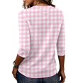 thumbnail image 6 of Domzest Womens Plaid Half Sleeve Tops Crew Neck Elbow Length Loose Fit Shirts Dressy Casual Summer Fall Lightweight Basic Blouse Pink S, 6 of 6