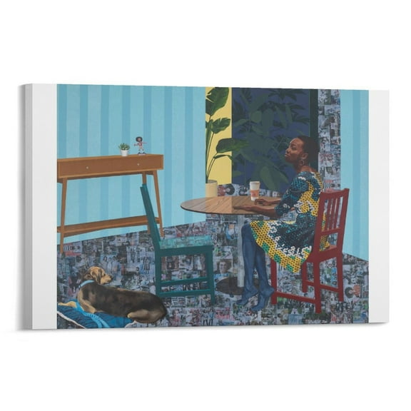 Njideka Akunyili Crosby Artist Poster Painting Artworks Canvas Poster Room Aesthetic Wall Art Prints Home Modern Decor Gifts 12x18inch(30x45cm)