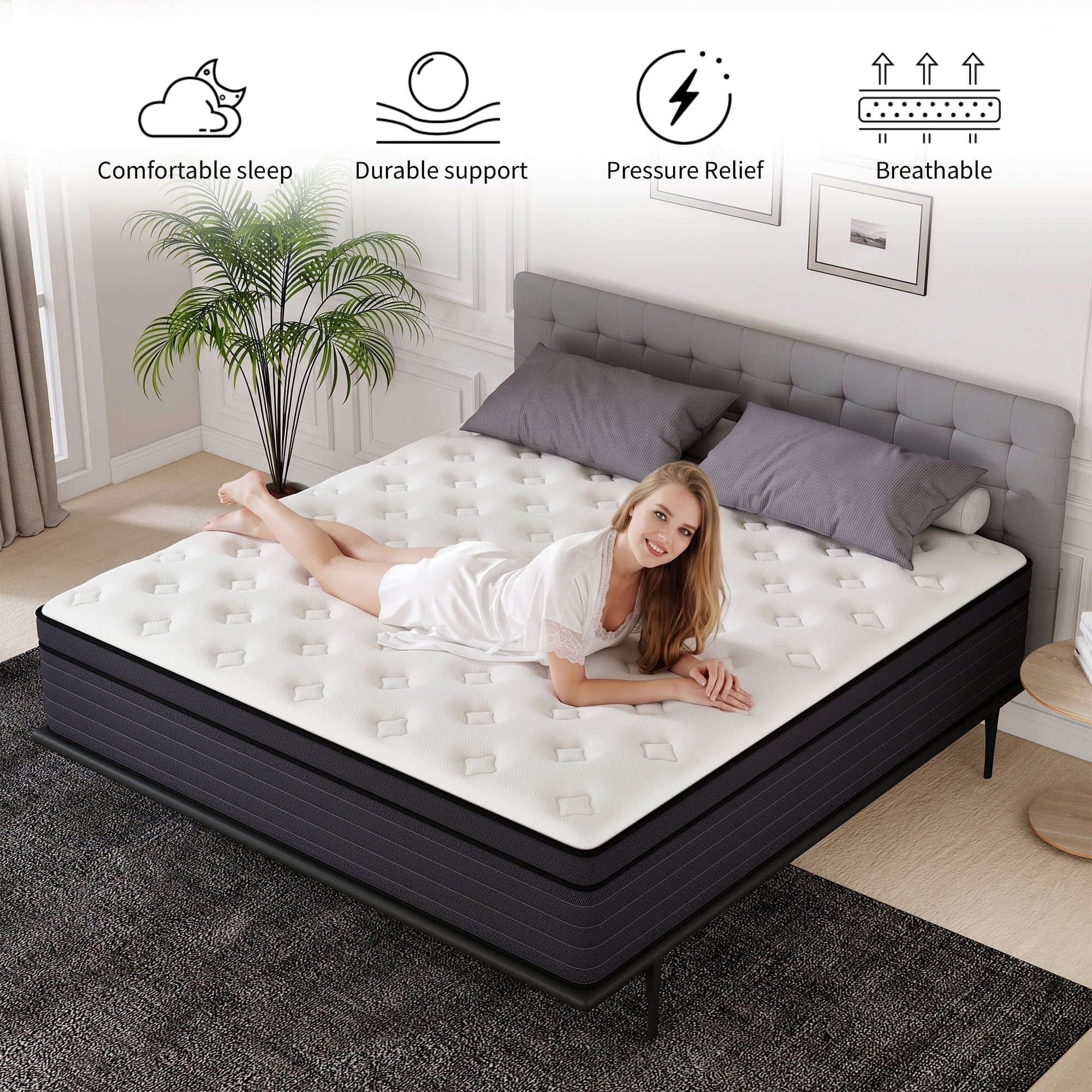 lemontalking 14 inch Pocket Springs Gel Memory Foam, Hybrid Mattresses in a Box,King Mattress