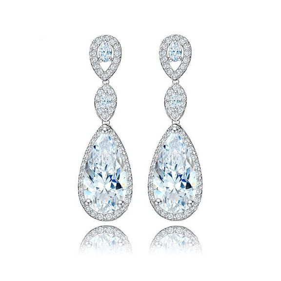 14K Gold Large Crystal Drop Earrings for Women,Luxury Natural Teardrop Crystal Long Dangle Earrings,Fashion Wedding Earrings Jewelry