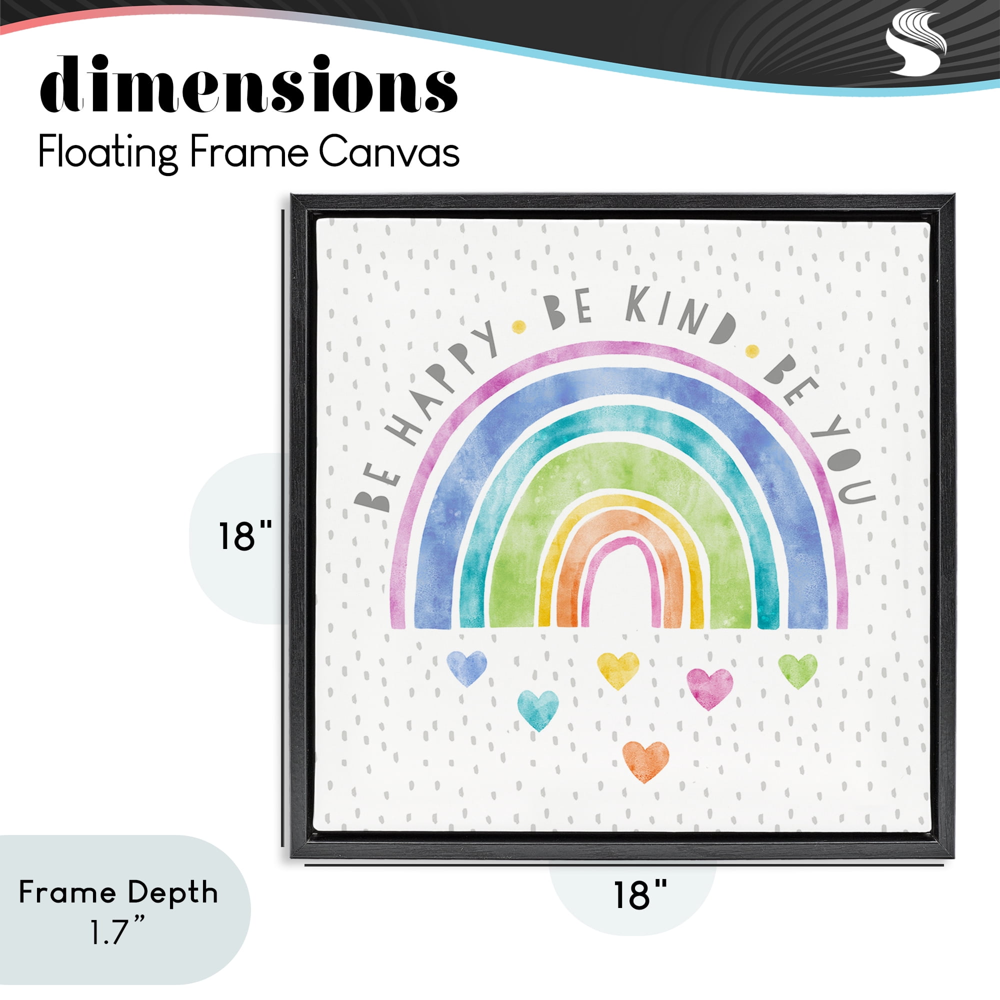 Stupell Industries Be You Hearts & Rainbow Black Framed Floater Canvas Wall Art, design by Suzanne Nicoll