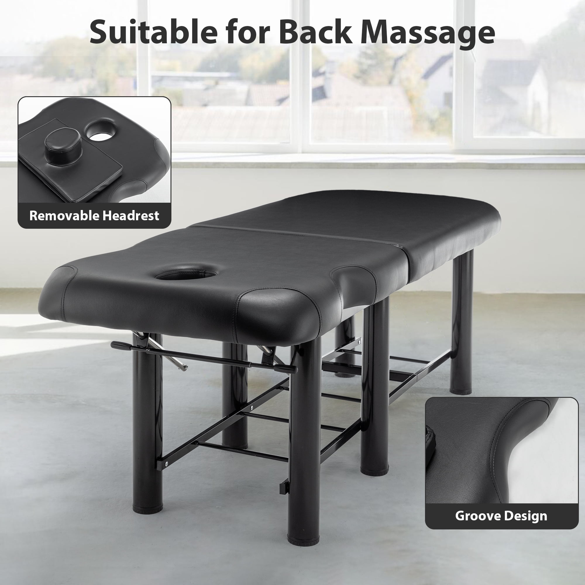 Miniyam 73.7" x 27.56" x 27.17" Professional Massage Table – Adjustable Backrest, Removable Headrest, Bottom Storage, Memory Foam Layer – Black