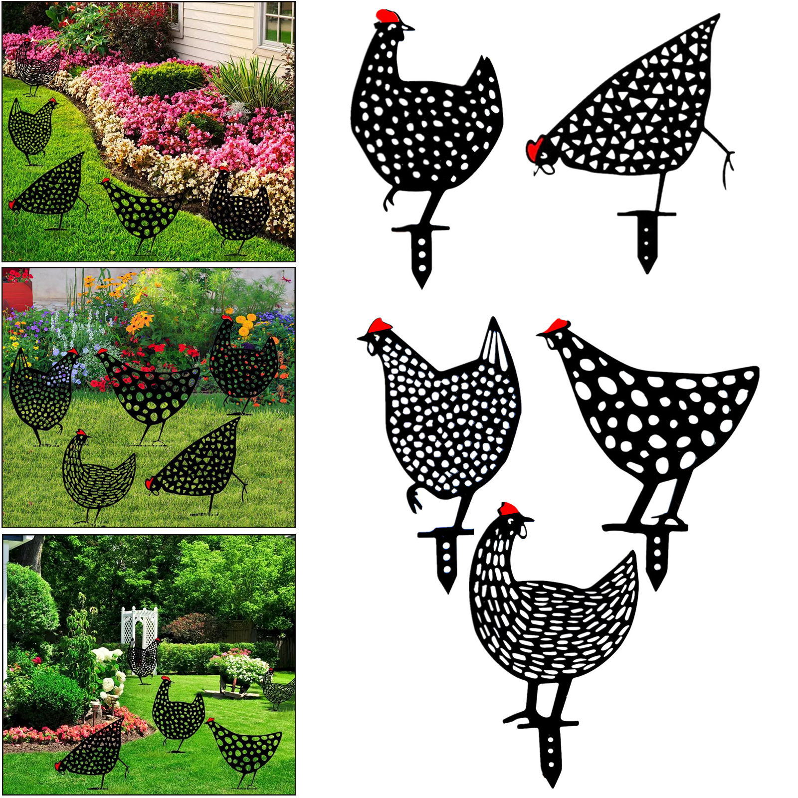 Chicken Yard Art Stake for Outdoor Lawns Garden Backyard Pathway Floor Decor