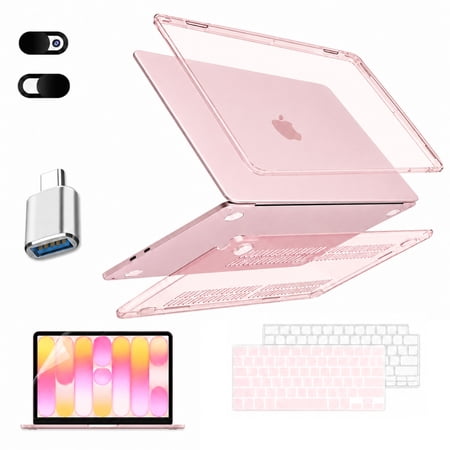 Compatible MacBook Neo 13in (A3404) Case Set, 360° Full Protection Hard Shell Laptop Cover Kit with Keyboard Cover, Screen Protector, Webcam Cover & USB Adapter, Slim Anti-Scratch Shockproof, Blush