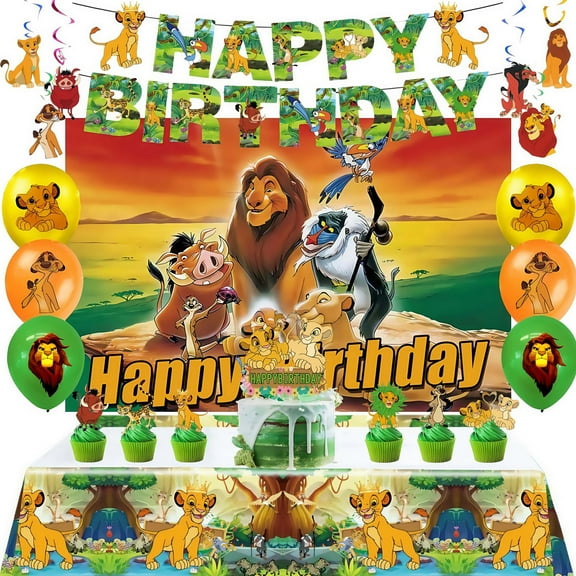 Lion King Birthday Party Supplies, Lion King Party Decoration Set - Lion King Birthday Decoration Banner, Backdrop Cloth, Tablecloth and Balloon Cake Decoration and Other Party Supplies