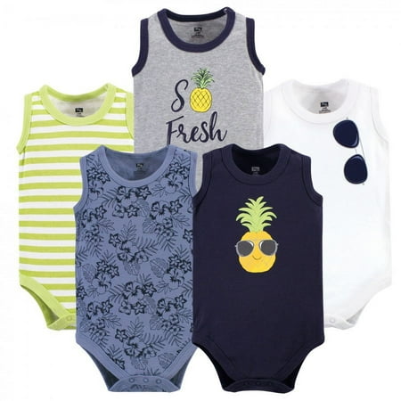 UPC: 0660168533101 | Hudson Baby Infant Boy Cotton Sleeveless Bodysuits 5pk  Pineapple  0-3 Months