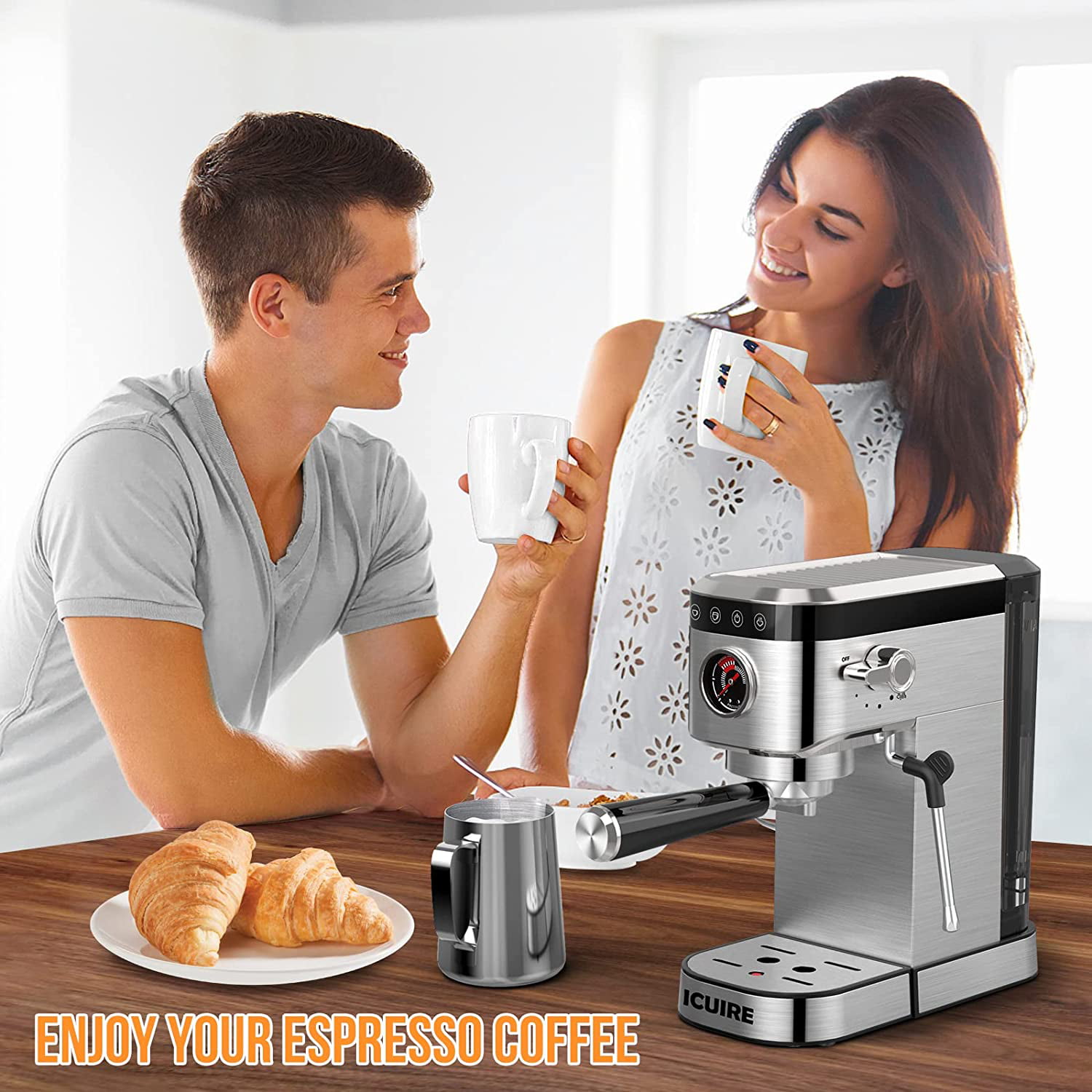  ICUIRE Máquina de café expreso, 20 bares compactas de vapor con  espumador de leche, panel táctil digital, tanque de agua extraíble de 37  onzas para hacer espresso : Hogar y Cocina