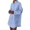 thumbnail image 2 of Endives Women's Oversized Shirt Solid Color V Neck Button Down Shirt Loose Long Sleeve Dressy Shirt Sky Blue, 2 of 7