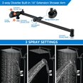 thumbnail image 3 of 10" Rainfall Shower Head with Handheld Spray, Dual Rain Showerhead with High Pressure 10-Setting Wand Combo, 16" Adjustable Extension Arm Build-in 3-way Diverter, 6ft Hose - Matte Black, 3 of 6