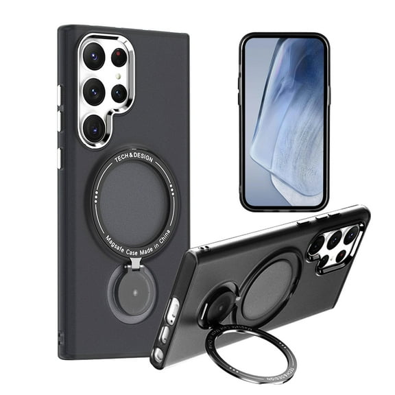 For Samsung Galaxy S23 Ultra Premium Case with MagSafe Compatible Wireless Charging Stand Hybrid Frame Shockproof Case Cover fit Galaxy S23 Ultra - Black