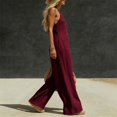 thumbnail image 4 of IUYRTFE Women V Neck Front Button Linen Style Jumpsuit Sleeveless Wide Leg Romper with Pockets, 4 of 5
