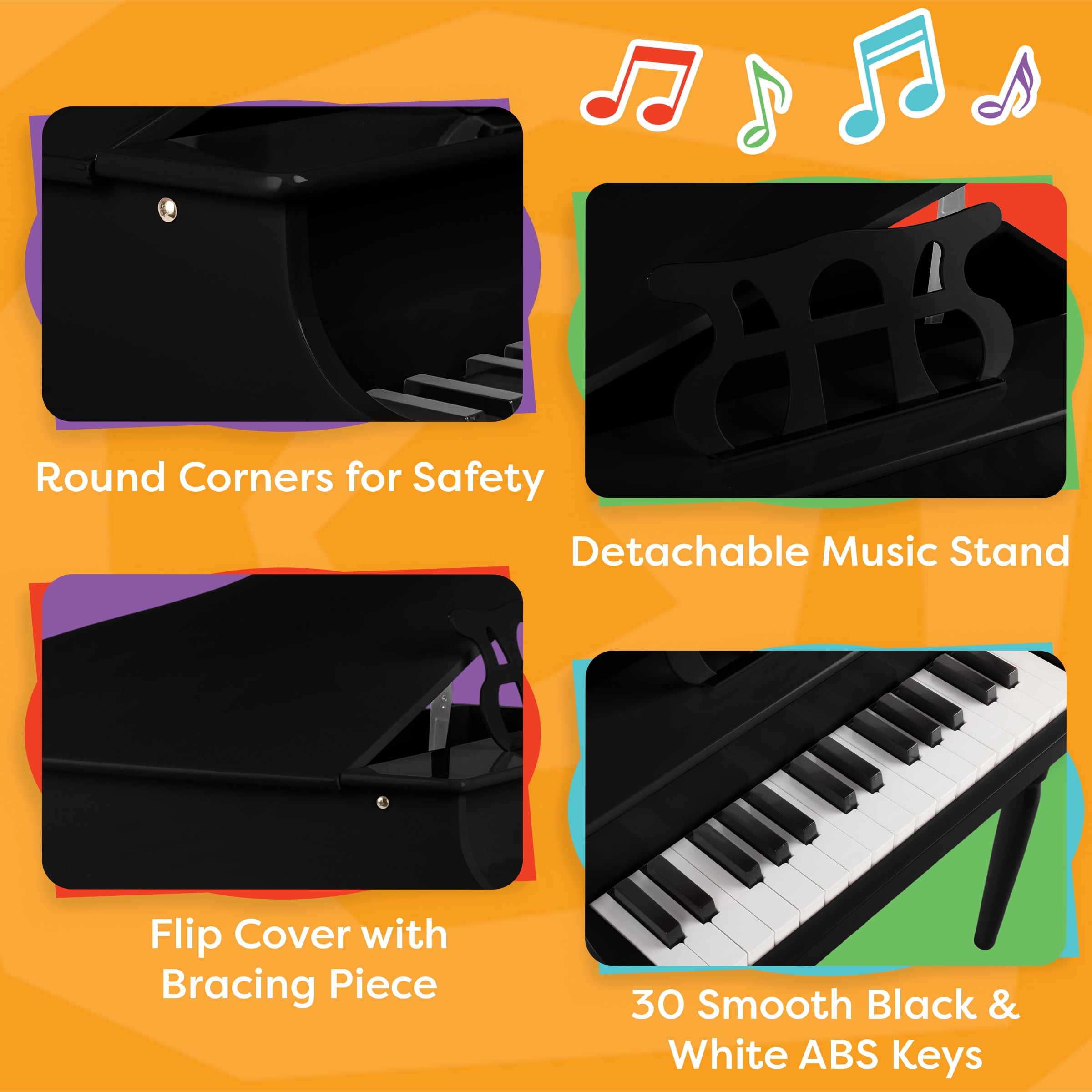 Hey Play Kids Piano - 30 Key Mini Grand Piano with Music Stand and Bench