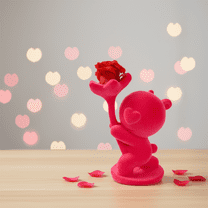 Decorative Animal Desktop Ornament Valentine's Day Bear Figurine Art Flocked Statue for Living Room Office Decor Romantic Sentimental Keepsake,Rose Red