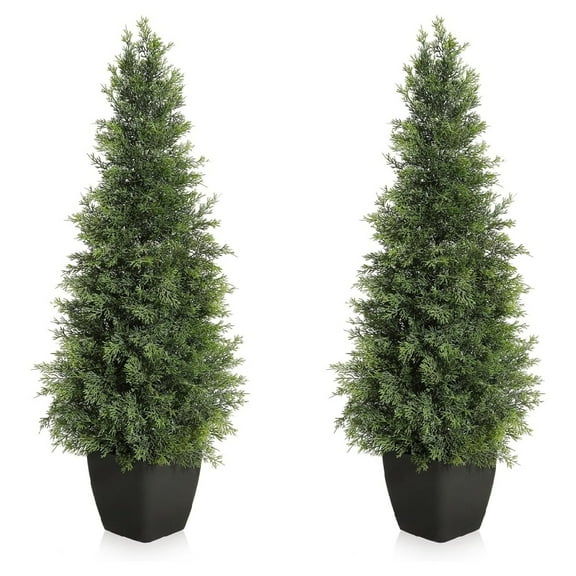 3/4/5FT Artificial Cedar Topiary Tree for Outdoor,60 inch Tall Faux Cedar Trees,Potted Fake Cypress Plant, Artificial Plants Indoor Outdoor for Front Porch Decor, Set of 2