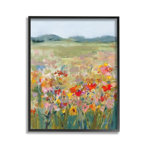 Stupell Industries Vivid Flower Meadow Landscape Painting Black Framed Art Print Wall Art, 11 x 14
