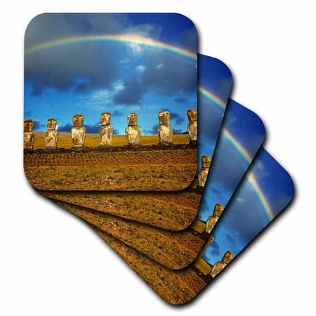 

3dRose Chile Easter Island Rainbow on stone moais - SA05 RER0048 - Ric Ergenbright Soft Coasters set of 8