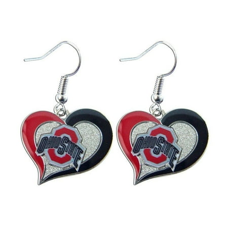 NCAA Ohio State Buckeyes 3/4" Swirl Heart Shape Dangle Logo Earring Set Charm Gift, Sport: NCAA Swirl Heart Dangle Earring By aminco From USA