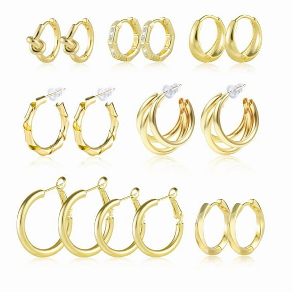 Alexcraft 8 Pairs Gold Hoop Earrings Set for Women, 14K Gold Plated Small Gold Earrings Sets for Multiple Piercing, Hypoallergenic Chunky Gold Earrings for Women Jewelry