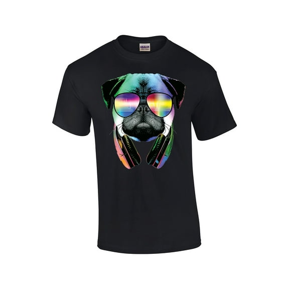 Psychedelic Pug Funny Short Sleeve T-shirt-Black-Small