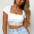 thumbnail image 2 of MuZeFu Oktoberfest Outfits Women Sexy&nbsp; Women's Fashion Casual Solid Color Lace Splicing Sexy Short Square Neck Top, 2 of 9