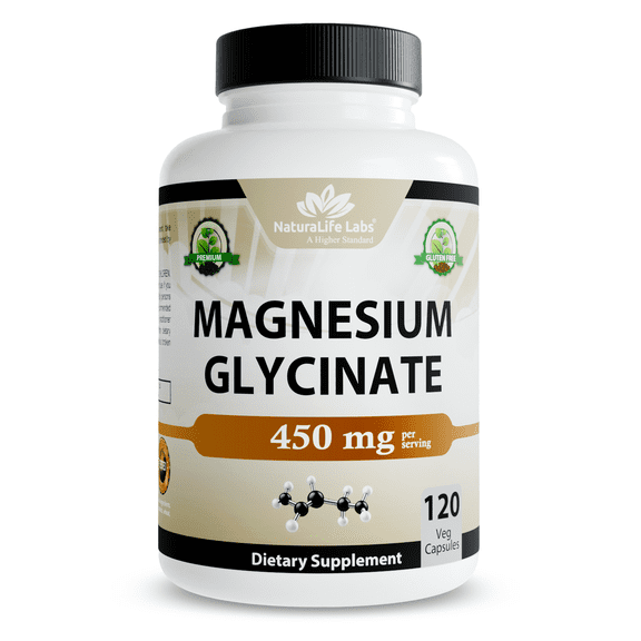 Magnesium Glycinate 450 MG No Laxative Effect - Vegan - Helps Function of Muscles, Bones, Non-GMO - 120 Veggie Capsules
