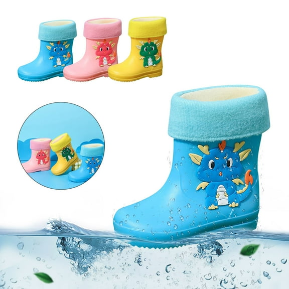 Hpapadks Rain Boots For Boys Classic Mid Calf Comfy Waterproof Water Shoes Non Slip Lightweight Casual Hiking Blue 18-24 m