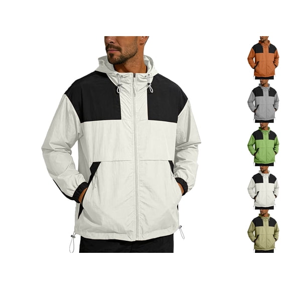 Men's Windbreakers Windbreaker Front-Zip Jacket Thin-dry Ventilate Color Contrast Splice Outdoor Jacket Coat Loose Fallow Sun-proof Clothing Black M