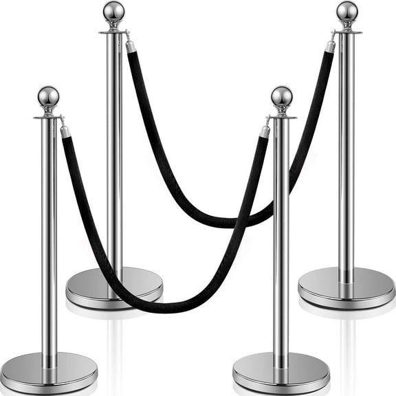 2 Pcs/4 Pcs/6 Pcs Crowd Control Stanchion Set,Stanchion Set with 6.6 Ft/2 m Black Retractable Belt&Metal Base for Red Carpet, Theaters,Parties,Wedding,Exhibition