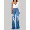 thumbnail image 2 of Women’s High Waisted Distressed Flare Jeans Stretchy Denim Trendy Ripped Details for Curvy Fit, 2 of 6