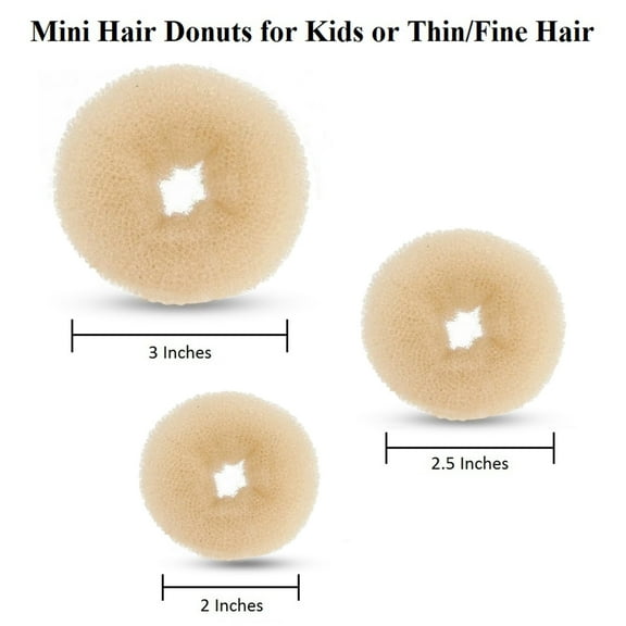 Beaute Galleria 3 Pieces Mini Hair Donuts Hair Bun Maker, Ballet Bun Chignon Updo for Kids or Thin Fine Hair (Medium, Small, Mini)