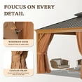 thumbnail image 4 of JolyDale 12' x 20' Outdoor Hardtop Gazebo, Wood Grain Galvanized Steel Double Canopy Aluminum Frame Gazebo with Netting and Curtains for Patio, Backyard, Lawns, Parties, Brown, 4 of 9