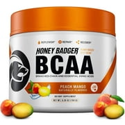 Honey Badger BCAA Amino Acids Powder | Vegan Keto Peach Mango BCAAs + EAA for Men & Women | Electrolytes for Hydration & Post-Workout Recovery | Sugar Free & Paleo | 30 Servings…