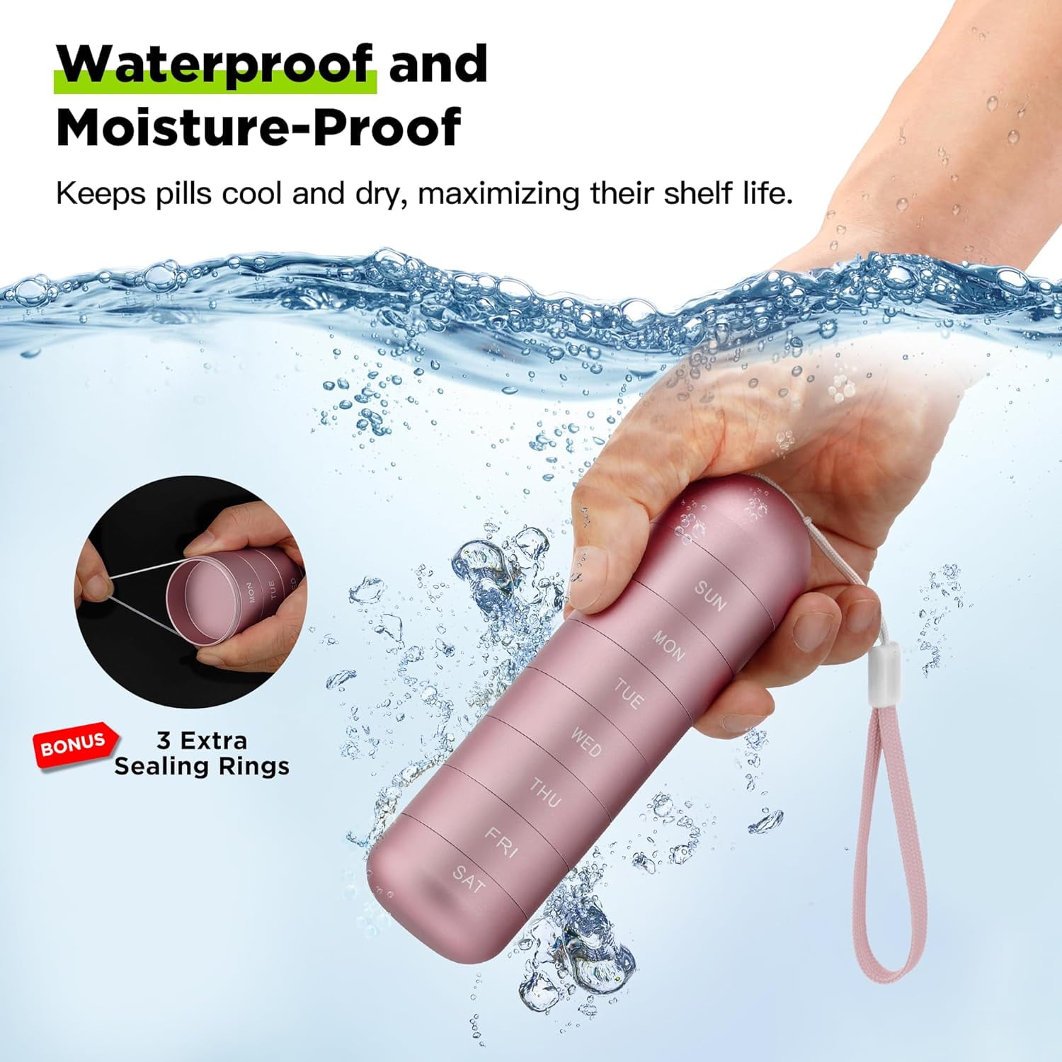 Metal Moisture Proof Weekly Pill Organizer, Stackable Aluminum Alloy BPA Free Travel Hiking 7 Day Pill Box Case