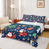 Homewish Santa Claus Deer 4pcs Bed Sheets For Preppy Children Kids,Merry Christmas King Sheets,Happy Winter Xmas Super Cozy Sheet Set,Luxury Bedroom Decor