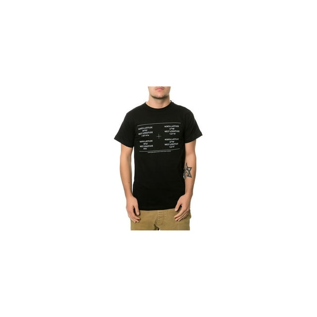 Camiseta Gráfica Fourstar Clothing para Hombre Coordenadas Color Negro Pequeño