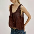 thumbnail image 2 of Yubnlvae Brown Women Sleeveless Lace Tank Tops Vacation Front Tie Mesh Chiffon Tops, M, 2 of 4