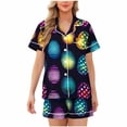 thumbnail image 3 of Feancey Womens 2 Piece Outfits Dressy Casual Easter Colorful Eggs Printed Pajama Sets Comfy Short Sleeve Button Down Shirts and Shorts Set Black XXL, 3 of 6