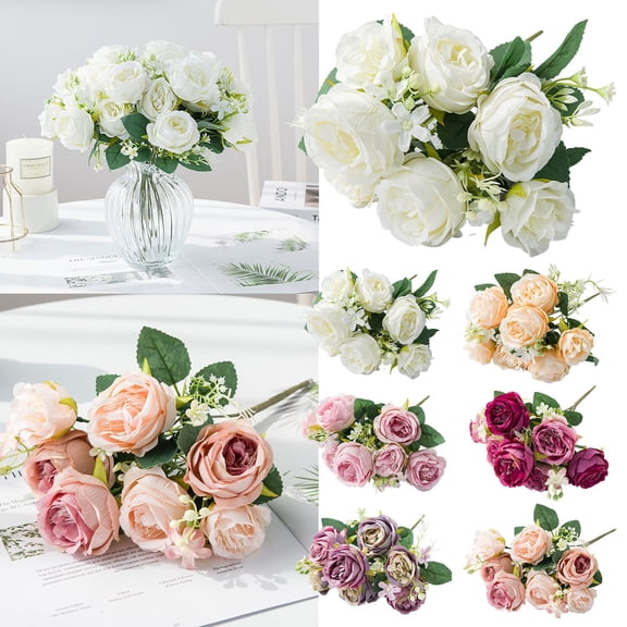 1*Simulation Flower Clearance! 5 Autumn Colored Peonies Simulation Bouquets Artificial Artificial Flowers Border Silk Flower Decoration Window Arrangement Flowers, Fake Flowers Promotion Sale!