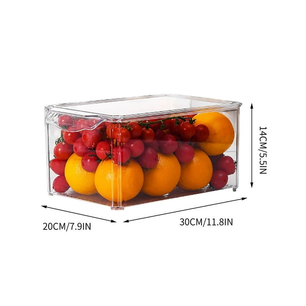 Caja de Almacenamiento de Refrigerador Transparente de Cajones de Almacenamiento de Plástico de Cocina, Caja de Frescura de Estilo de Cajón, Versión Cubierta Rectangular, Cesta de Almacenamiento de Pl