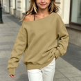 thumbnail image 2 of OGLCCG Off The Shoulder Sweatshirt Tween Girls Trendy Asymmetric Neck Hoodies Shirts Long Sleeve Pullover Tops Size 5-15(Khaki,7-8 Years), 2 of 7